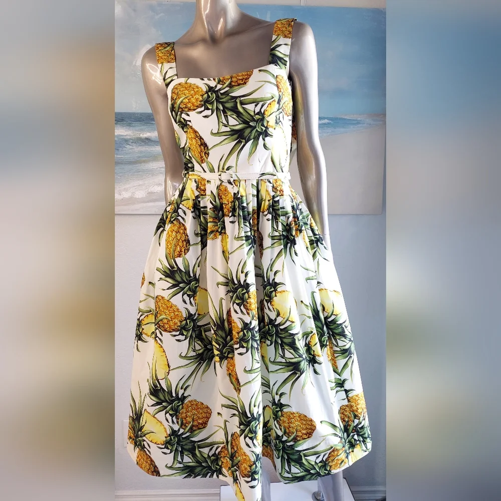 *□$2,400 NEW OSCAR DE LA RENTA PINEAPPEL MIDI RUNWAY DRESS US 10 M - Picture 1 of 16